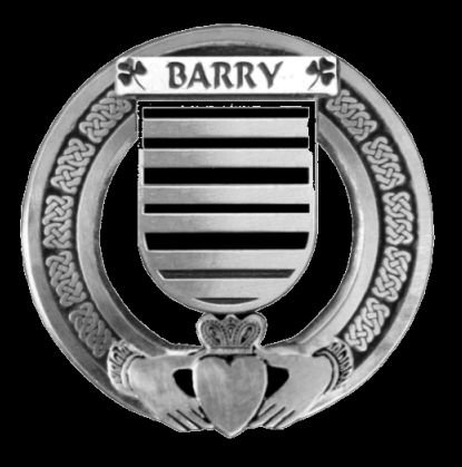 Image 0 of Barry Irish Coat Of Arms Claddagh Sterling Silver Family Crest Badge   