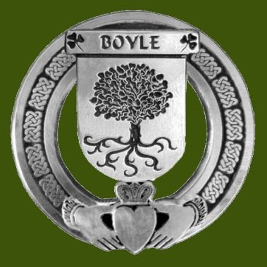 Image 0 of Boyle Irish Coat Of Arms Claddagh Stylish Pewter Family Crest Badge  