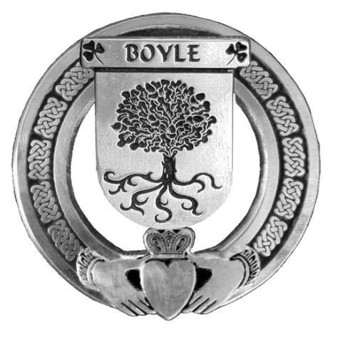 Image 1 of Boyle Irish Coat Of Arms Claddagh Stylish Pewter Family Crest Badge  