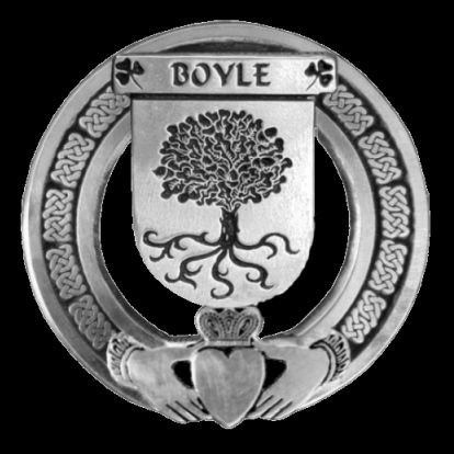 Image 0 of Boyle Irish Coat Of Arms Claddagh Sterling Silver Family Crest Badge   