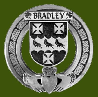 Image 0 of Bradley Irish Coat Of Arms Claddagh Stylish Pewter Family Crest Badge  