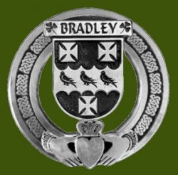 Bradley Irish Coat Of Arms Claddagh Stylish Pewter Family Crest Badge  