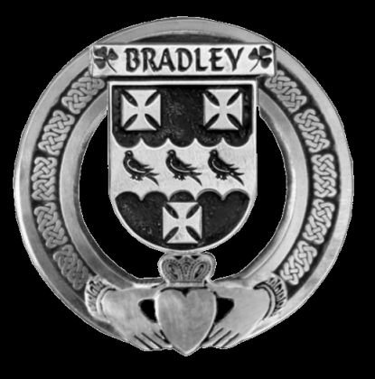 Image 0 of Bradley Irish Coat Of Arms Claddagh Sterling Silver Family Crest Badge   
