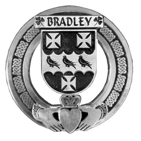 Image 1 of Bradley Irish Coat Of Arms Claddagh Sterling Silver Family Crest Badge   