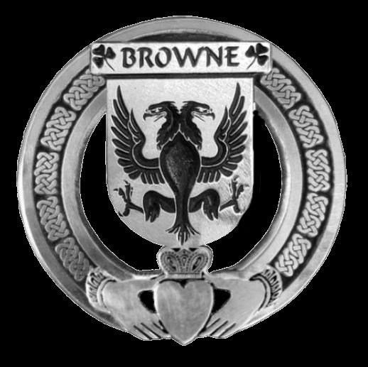 Image 0 of Browne Irish Coat Of Arms Claddagh Sterling Silver Family Crest Badge   