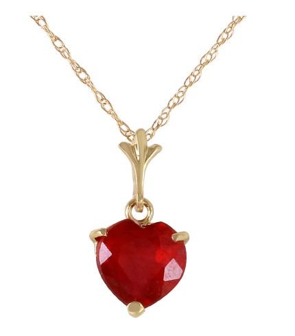 Image 1 of Red Ruby Heart Cut Romantic Ladies 14K Yellow Gold Pendant