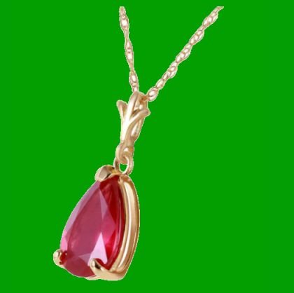 Image 2 of Red Ruby Pear Cut Drop Ladies 14K Yellow Gold Pendant