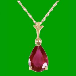 Red Ruby Pear Cut Drop Ladies 14K Yellow Gold Pendant