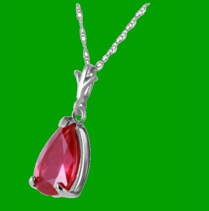 Image 2 of Red Ruby Pear Cut Drop Ladies 14K White Gold Pendant