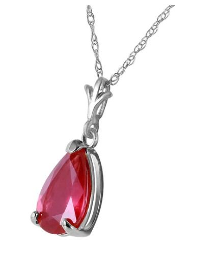 Image 3 of Red Ruby Pear Cut Drop Ladies 14K White Gold Pendant