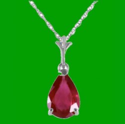 Red Ruby Pear Cut Drop Ladies 14K White Gold Pendant
