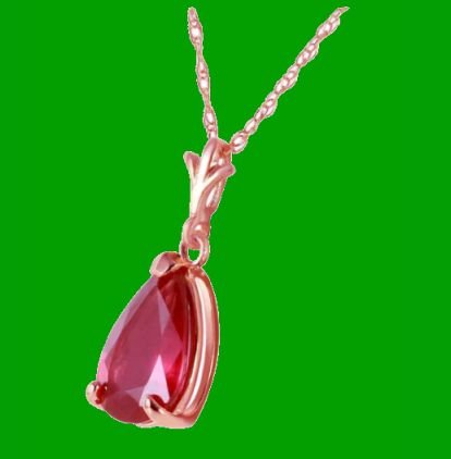 Image 2 of Red Ruby Pear Cut Drop Ladies 14K Rose Gold Pendant