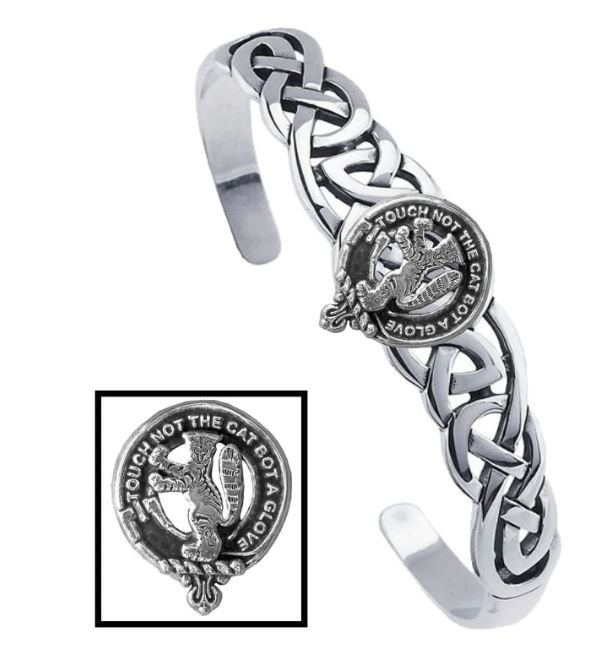 Image 1 of MacIntosh Clan Badge Sterling Silver Clan Crest Interlace Cuff Bracelet