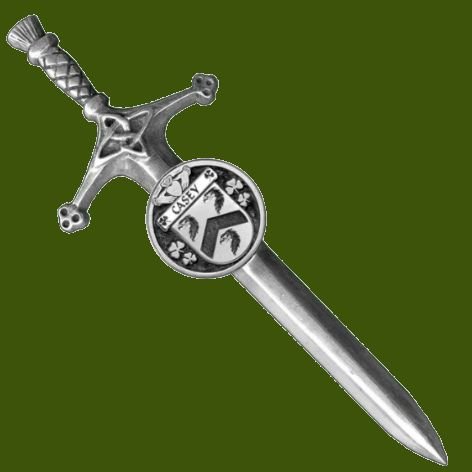 Image 0 of Casey Irish Coat Of Arms Claddagh Round Pewter Family Crest Large Kilt Pin