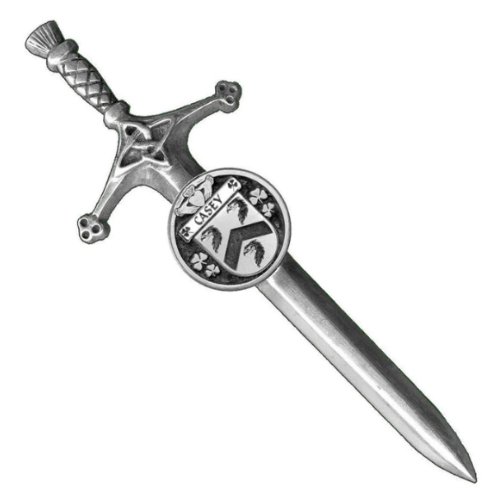 Image 1 of Casey Irish Coat Of Arms Claddagh Round Pewter Family Crest Large Kilt Pin
