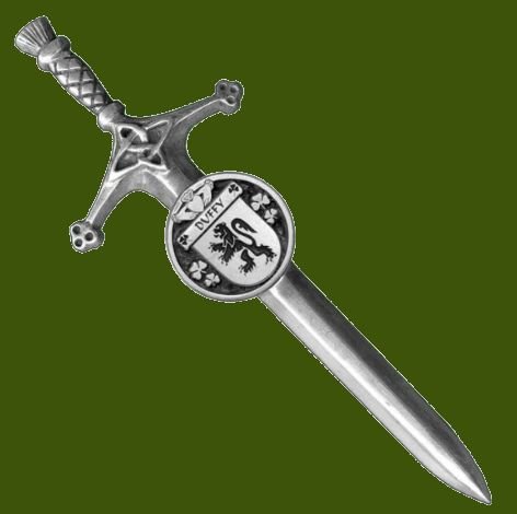 Image 0 of Duffy Irish Coat Of Arms Claddagh Round Pewter Family Crest Large Kilt Pin