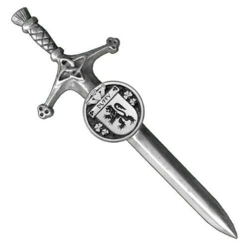 Image 1 of Duffy Irish Coat Of Arms Claddagh Round Pewter Family Crest Large Kilt Pin