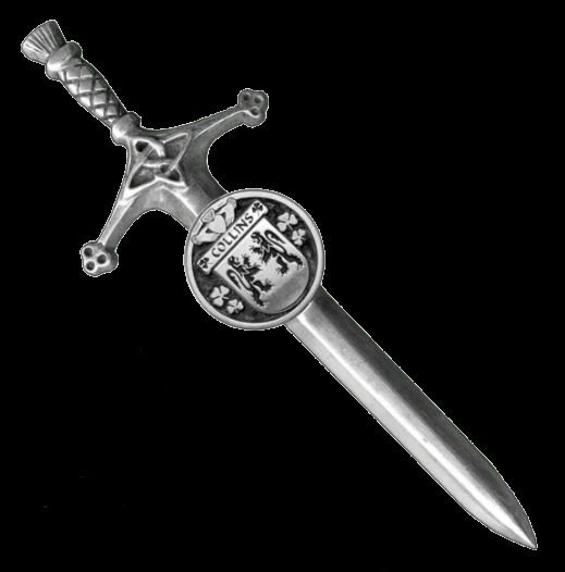 Image 0 of Collins Irish Coat Of Arms Claddagh Round Silver Family Crest Large Kilt Pin