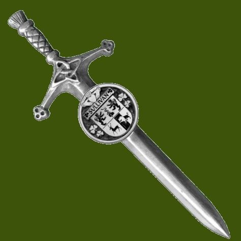 Image 0 of Sullivan Irish Coat Of Arms Claddagh Round Pewter Family Crest Large Kilt Pin