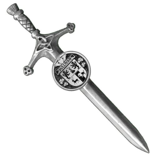 Image 1 of Sullivan Irish Coat Of Arms Claddagh Round Pewter Family Crest Large Kilt Pin