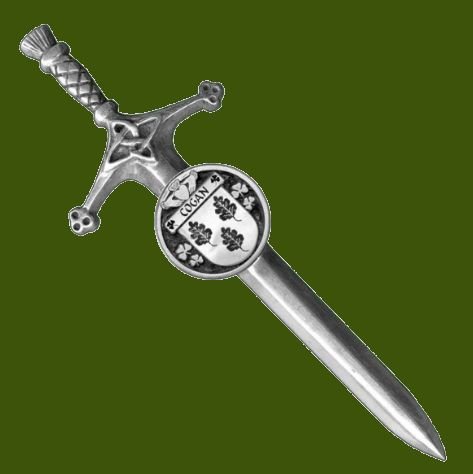 Image 0 of Cogan Irish Coat Of Arms Claddagh Round Pewter Family Crest Large Kilt Pin