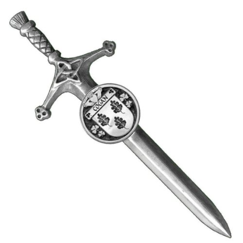 Image 1 of Cogan Irish Coat Of Arms Claddagh Round Pewter Family Crest Large Kilt Pin