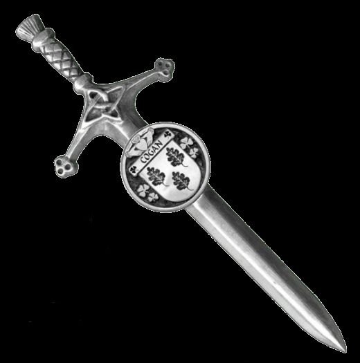 Image 0 of Cogan Irish Coat Of Arms Claddagh Round Silver Family Crest Large Kilt Pin
