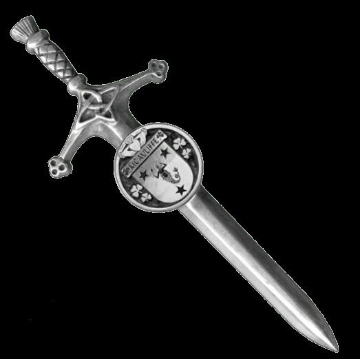 Image 0 of McAuliffe Irish Coat Of Arms Claddagh Round Silver Family Crest Large Kilt Pin
