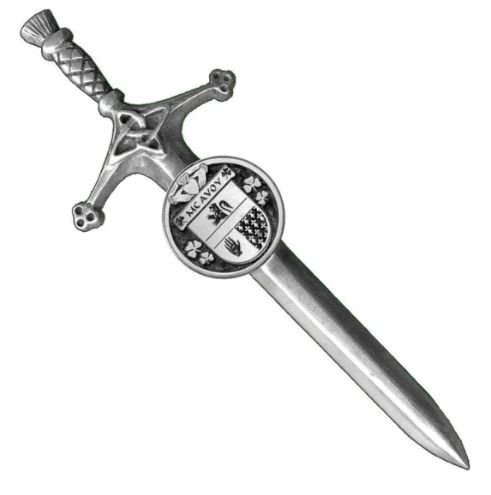 Image 1 of McAvoy Irish Coat Of Arms Claddagh Round Pewter Family Crest Large Kilt Pin