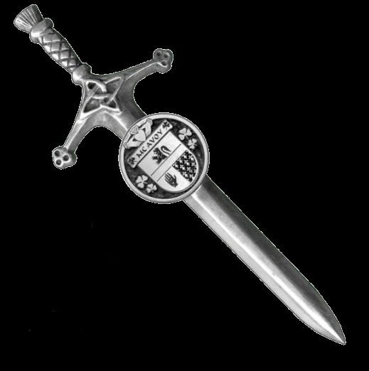 Image 0 of McAvoy Irish Coat Of Arms Claddagh Round Silver Family Crest Large Kilt Pin