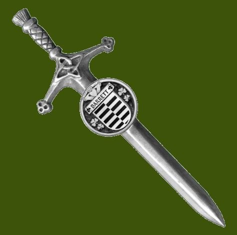 Image 0 of Barrett Irish Coat Of Arms Claddagh Round Pewter Family Crest Large Kilt Pin