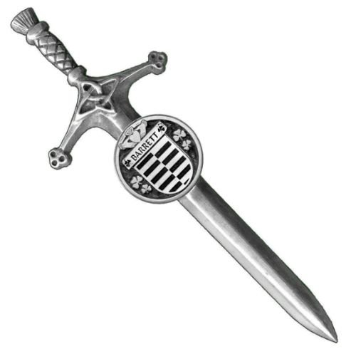 Image 1 of Barrett Irish Coat Of Arms Claddagh Round Pewter Family Crest Large Kilt Pin