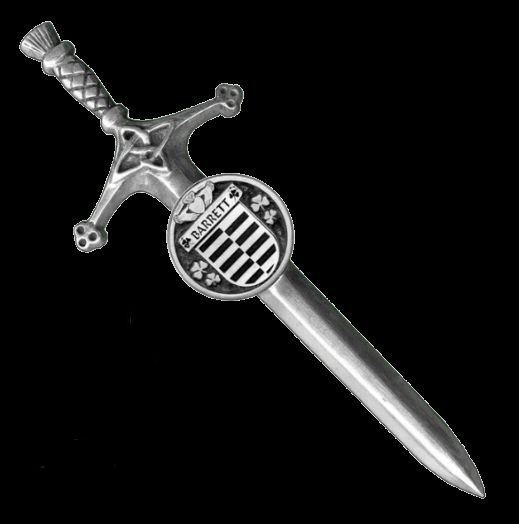 Image 0 of Barrett Irish Coat Of Arms Claddagh Round Silver Family Crest Large Kilt Pin