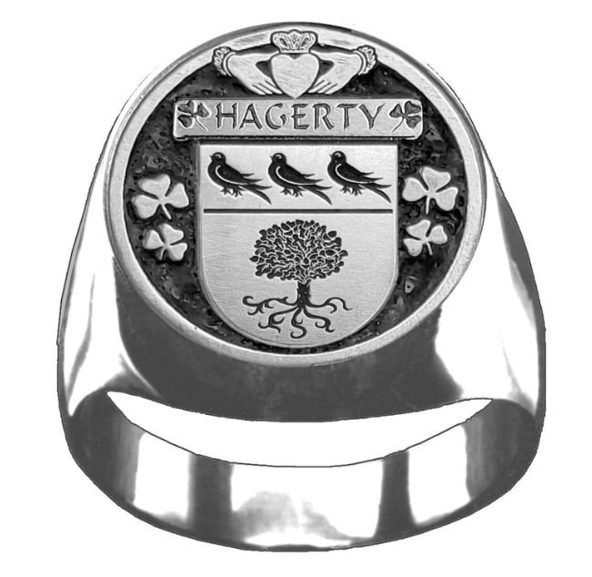 Image 1 of Hagerty Irish Coat Of Arms Family Crest Mens Sterling Silver Ring