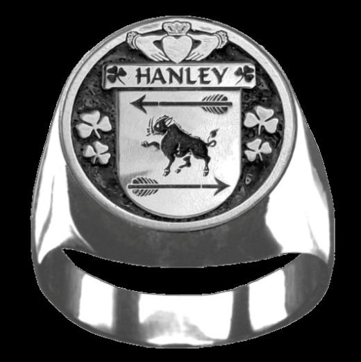 Image 0 of Hanley Irish Coat Of Arms Family Crest Mens Sterling Silver Ring