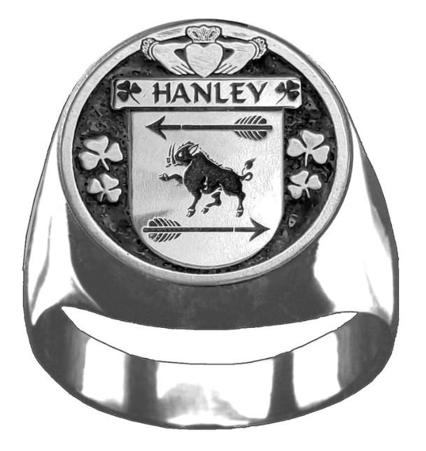 Image 1 of Hanley Irish Coat Of Arms Family Crest Mens Sterling Silver Ring