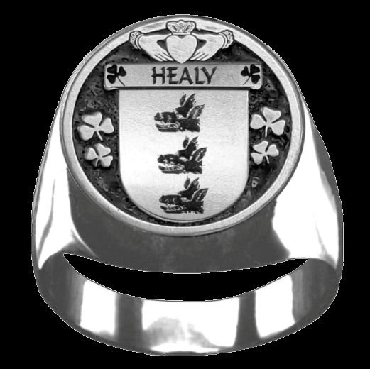 Image 0 of Healy Irish Coat Of Arms Family Crest Mens Sterling Silver Ring