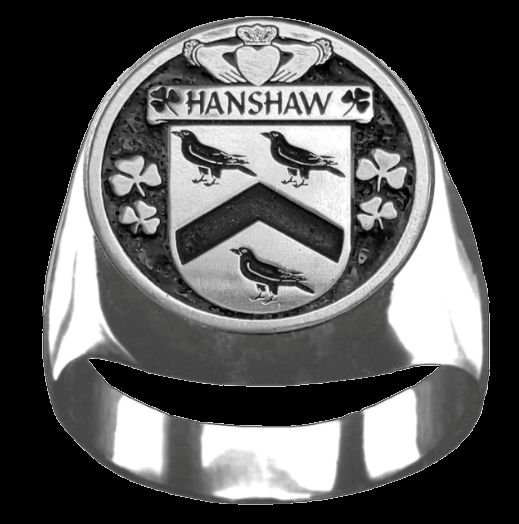 Image 0 of Hanshaw Irish Coat Of Arms Family Crest Mens Sterling Silver Ring