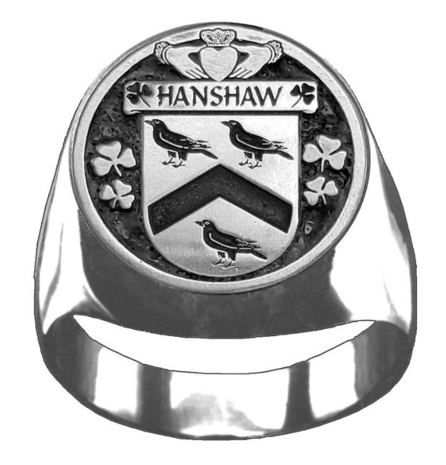 Image 1 of Hanshaw Irish Coat Of Arms Family Crest Mens Sterling Silver Ring