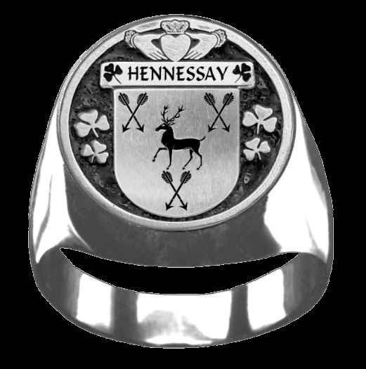 Image 0 of Hennessay Irish Coat Of Arms Family Crest Mens Sterling Silver Ring