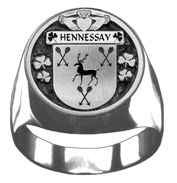 Image 1 of Hennessay Irish Coat Of Arms Family Crest Mens Sterling Silver Ring