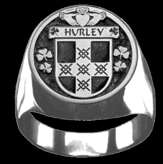 Image 0 of Hurley Irish Coat Of Arms Family Crest Mens Sterling Silver Ring