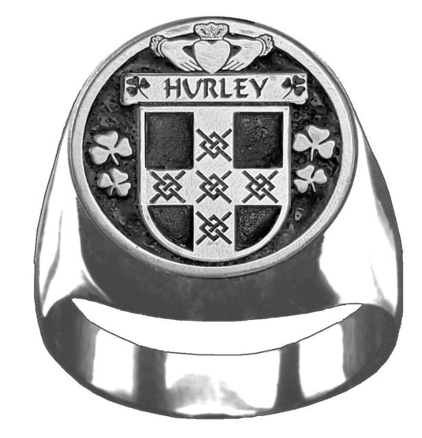 Image 1 of Hurley Irish Coat Of Arms Family Crest Mens Sterling Silver Ring