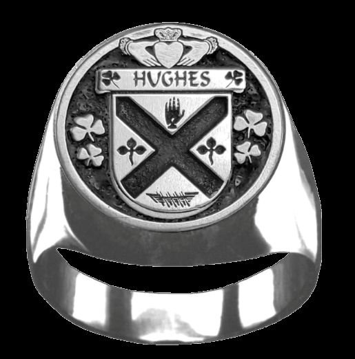 Image 0 of Hughes Irish Coat Of Arms Family Crest Mens Sterling Silver Ring