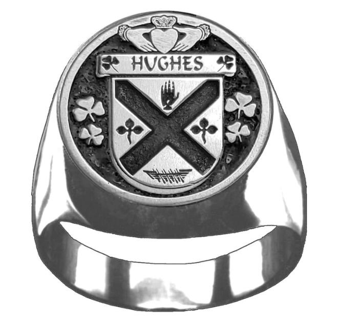 Image 1 of Hughes Irish Coat Of Arms Family Crest Mens Sterling Silver Ring