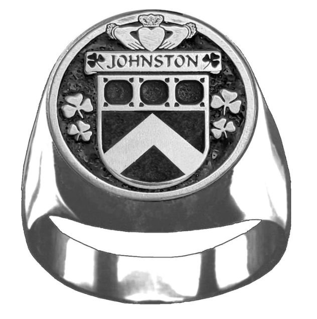 Image 1 of Johnston Irish Coat Of Arms Family Crest Mens Sterling Silver Ring