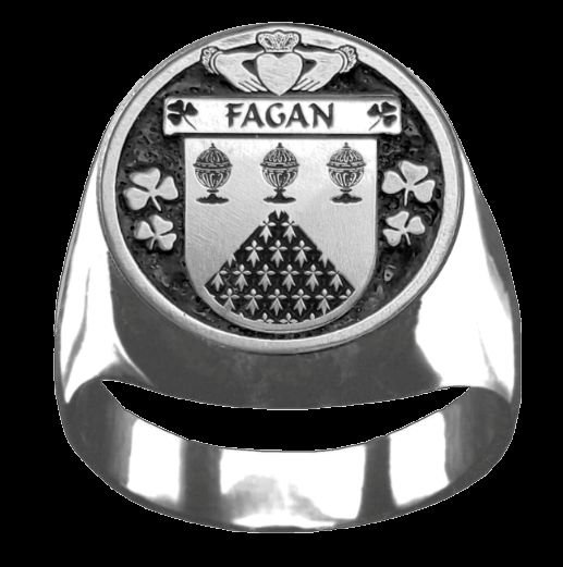 Image 0 of Fagan Irish Coat Of Arms Family Crest Mens Sterling Silver Ring
