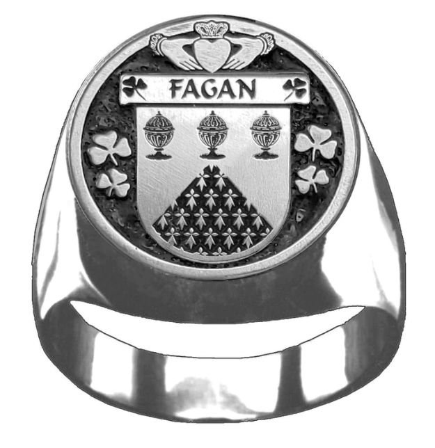 Image 1 of Fagan Irish Coat Of Arms Family Crest Mens Sterling Silver Ring