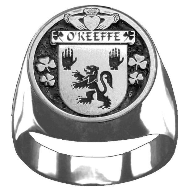 Image 1 of OKeeffe Irish Coat Of Arms Family Crest Mens Sterling Silver Ring