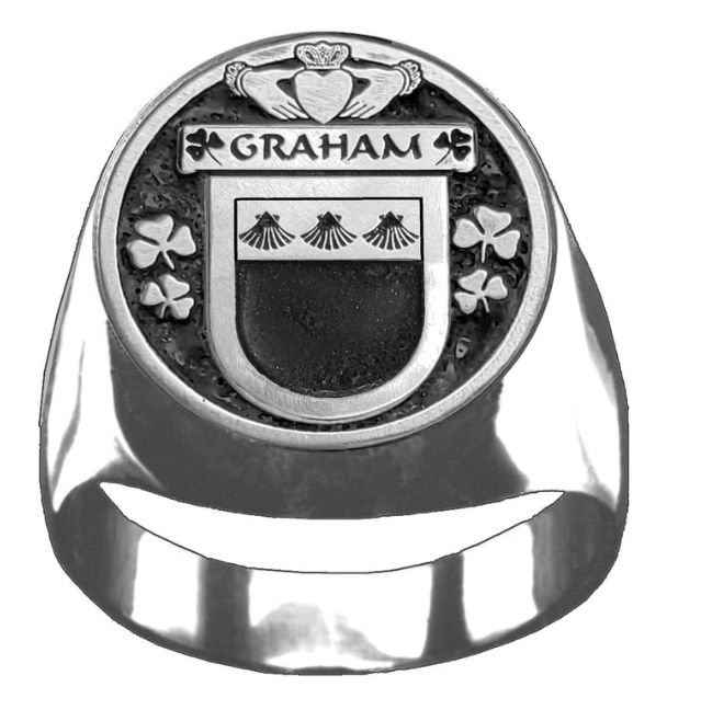Image 1 of Graham Irish Coat Of Arms Family Crest Mens Sterling Silver Ring